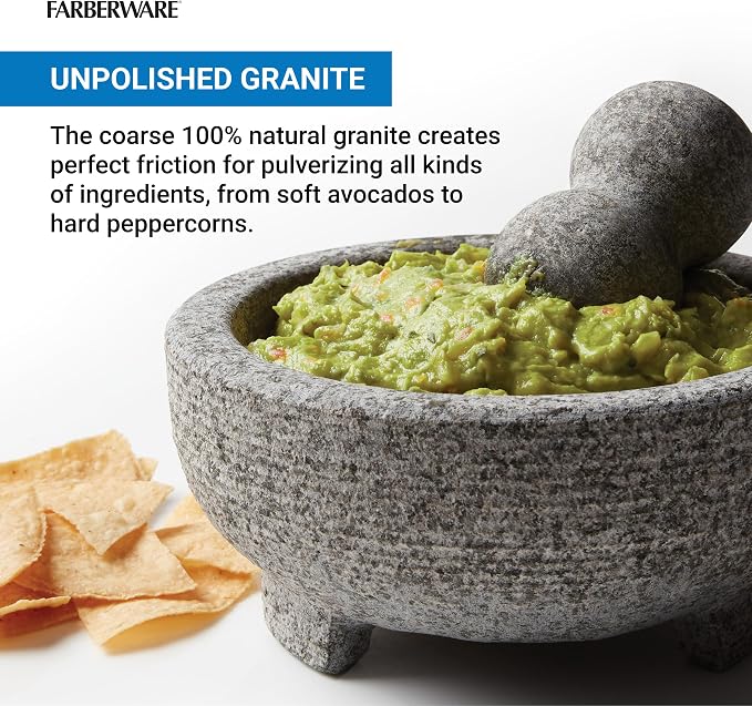 Farberware Professional Granite Molcajete Mortar and Pestle Stone Grinder, 4-Cup