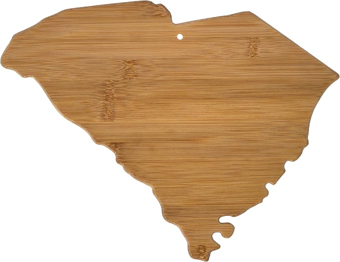 Totally Bamboo South Carolina State Shaped Bamboo Serving and Cutting Board | State charcuterie board with natural bamboo grain. Knife-friendly surface for food prep. Hang tie for wall display.