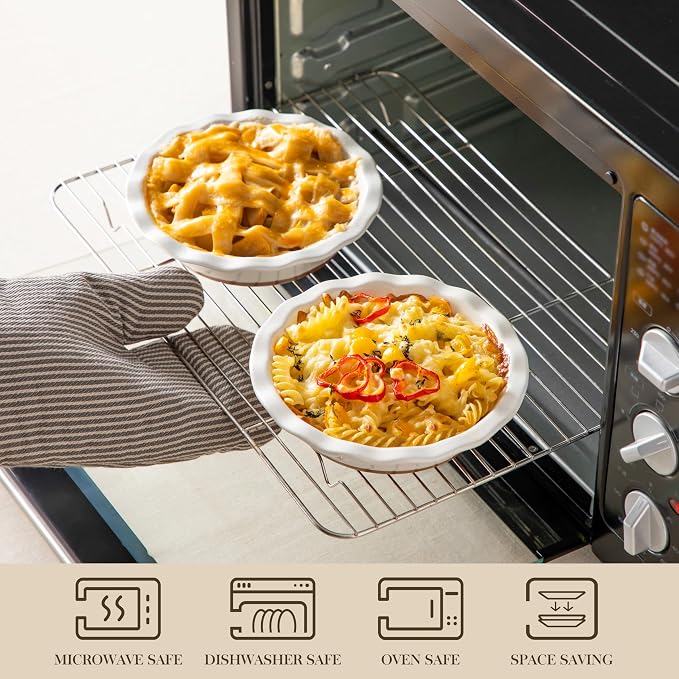 MALACASA Ceramic Mini Pie Pans Set of 6, 6 Inch Pie Plates for Baking with Ruffled Edge, Small Quiche Baking Dish Pans Tart Pans, Individual Pot Pie Plates, Microwave & Oven Safe, Khaki White | Khaki White Small Pie Plates for baking for Quiche, Tart, ...