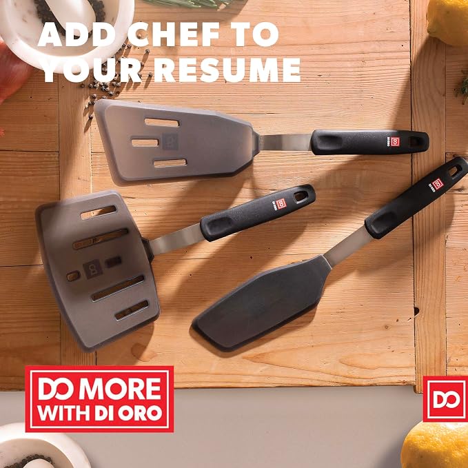 DI ORO Silicone Turner Spatula Set - 600F Heat Resistant, 3-Pc | Flexible flippers for eggs, pancakes, and crepes; Won't scratch nonstick pots and pans; BPA-free and dishwasher safe