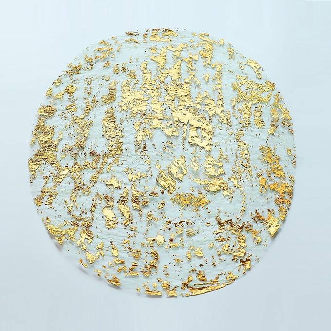 Snowkingdom 100 Pack Gold Disposable Placemats Foil Mesh 13 Inch Round Pressed Fall Table Mates 100 Set of Gold Doilies for Dining Table Wedding Birthday Party Holiday Home Decoration