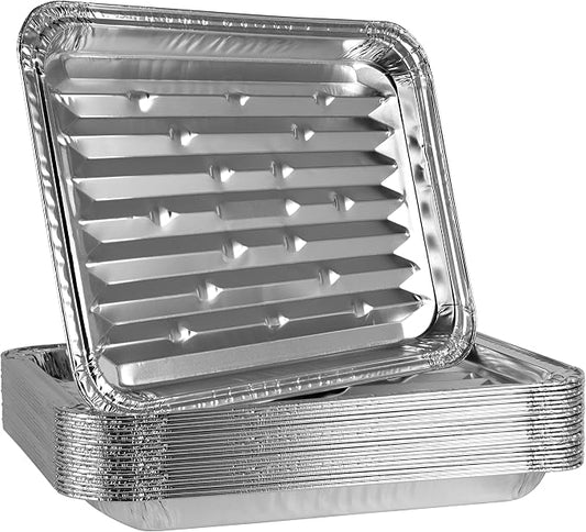 PLASTICPRO Aluminum Grill Pans, Broiler Pans, Grill Liners, Durable with Ribbed Bottom Surface for BBQ, Grill, Texture Disposable,Pack of 10