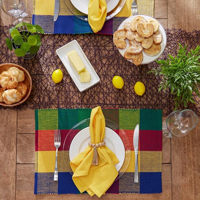 DII Basic Everyday Ribbed Tabletop 100% Cotton, Placemat Set, 13x19, Summer Check, 6 Piece