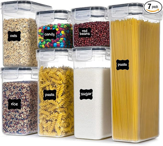 PANTRYSTAR Airtight Food Storage Containers with Lids, 7 PCS | Airtight BPA-Free Food Containers, Fresh Pantry Storage, Pasta Flour & Sugar Organization, Secure Lids, Kitchen Organization