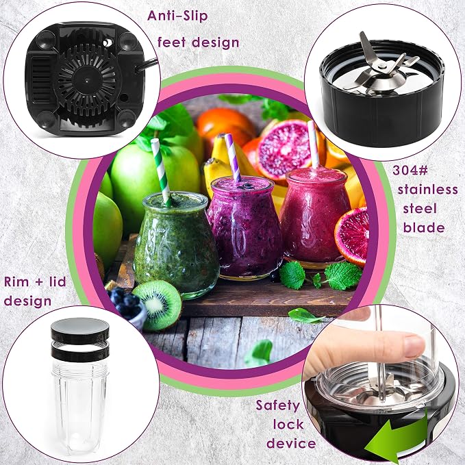 Moss & Stone Personal Smoothie Blender, Single Serve Blender for Shakes & Protein, 17oz Blend Cup & 10oz Grind Cup, Compact Mini Design for Home, Office, Gym & Travel