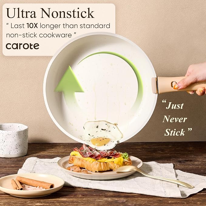 CAROTE 33pcs Pots and Pans Set Non Stick, Cookware Set Detachable Handle | Induction Compatible, Dishwasher & Oven Safe, Space Saving, Camping Cooking Set, Kitchen Set, White