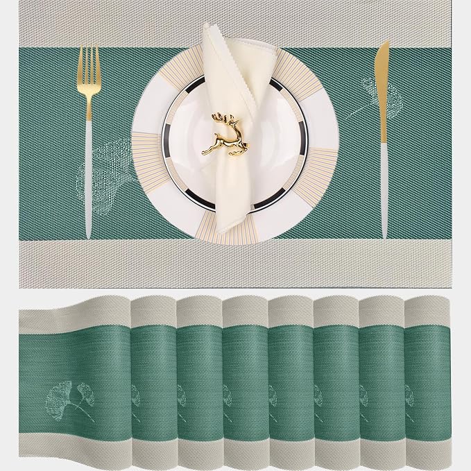 PIGCHCY Placemats Set of 8, Country Rustic Placemats Non-Slip Washable Durable Table Mats for Home/Dining Room Decoration (Green,18 X 12 inches)
