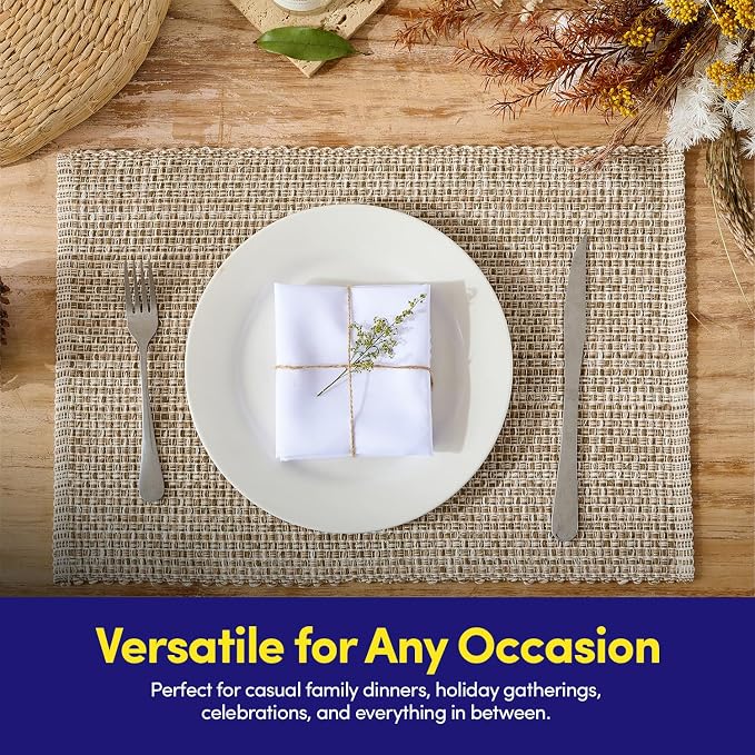 Sweet Home Collection 100% Cotton Placemats for Dining Room Rectangle Two Tone Woven Fabric 13" x 19" Soft Durable Table Mat Set, Set of 4, Eggshell