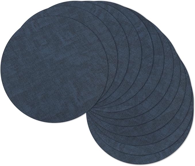 13" Round Placemats Set of 12, Reversible Faux Leather Wipeable Table Mats | 2mm Vinyl Heat Resistant, Waterproof Oilproof Scratch Proof Non-Slip, Washable for Kitchen Dining Indoor Outdoor (Navy Blue)