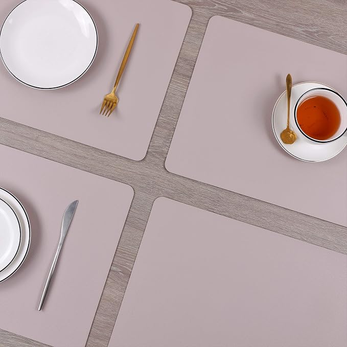 Wipeable Placemats Leather Table Mats Waterproof Heat-Resistant Easy to Clean for Dining Table Set Kitchen Table (6, Taupe)