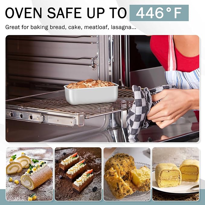 TeamFar Mini Loaf Pan, 4 PCS Stainless Steel Loaf Pans for Baking Bread | 6.3 x 3.5 Inch Bread Baking Pan for Homemade Bread, Meatloaf, Cake and Brownies, Non-Toxic, Oven & Dishwasher Safe