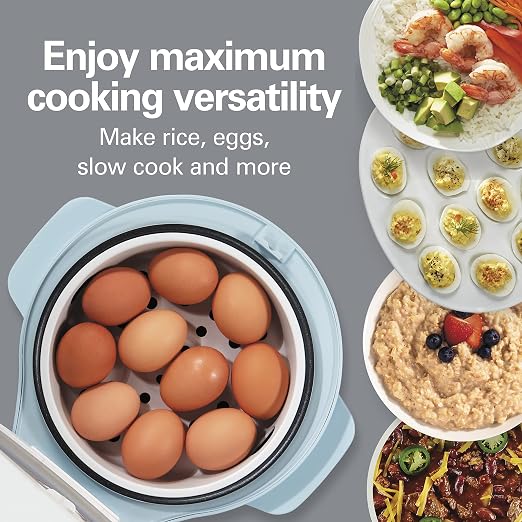 Hamilton Beach Digital Programmable Rice Cooker & Food Steamer | 12 Cups Cooked (6 Uncooked) | Slow Cooker & Hard-Boiled Egg Settings | PFAS-Free Nonstick Pot | Steam Basket | Blue
