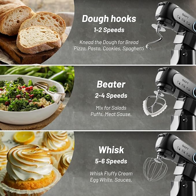 Stand Mixer, 3.5QT&6QT Bowls Mixers Kitchen Electric Stand Mixer Black | 600W Tilt-Head Kitchen Mixer with Stainless Steel Bowl, Dishwasher-Safe Dough Hook, Flat Beater, Wire Whisk, Splash Guard