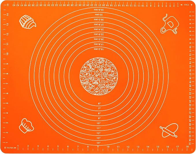 Silicone Baking Mat for Rolling Pastry Dough with Measurements, 19.7" x 15.7" BPA Free Non stick and Non Slip Orange Table Sheet Baking Supplies for Bake Pizza Cake
