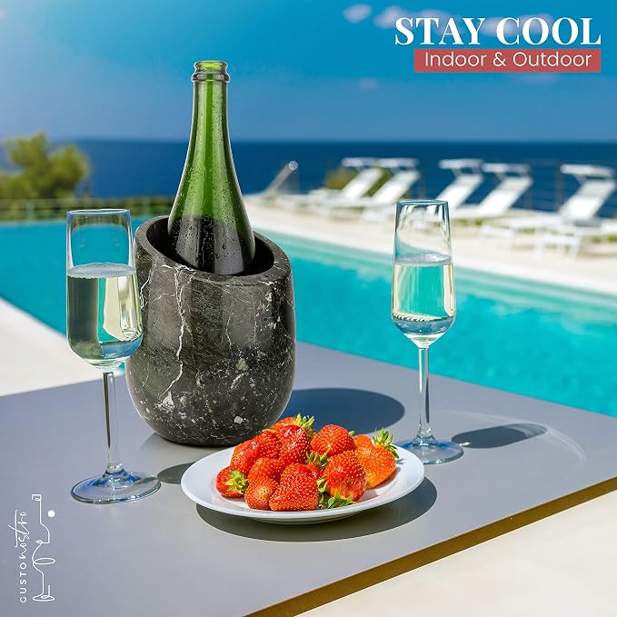 Gusto Nostro Marble Wine Chiller Bucket - 750ml Wine Bottle Cooler and Champagne Chiller for Party, Kitchen, Bar Cart Decor to Chill & Keep Bottles Cold with Unique Wine Lovers Gift Box (Black Zebra)