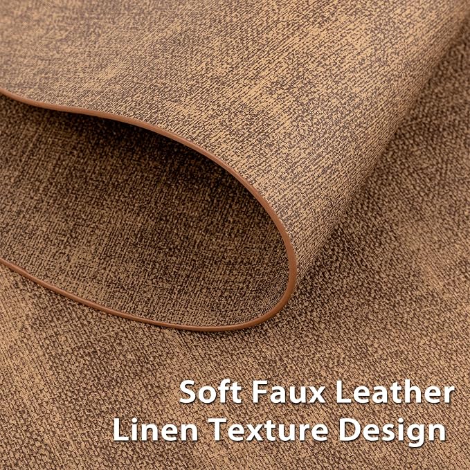 Placemats Set of 6 - Washable Heat Resistant Table Placemats - Wipeable Faux Leather Oval Place Mats, Waterproof Table Mats for Dining Table, Brown