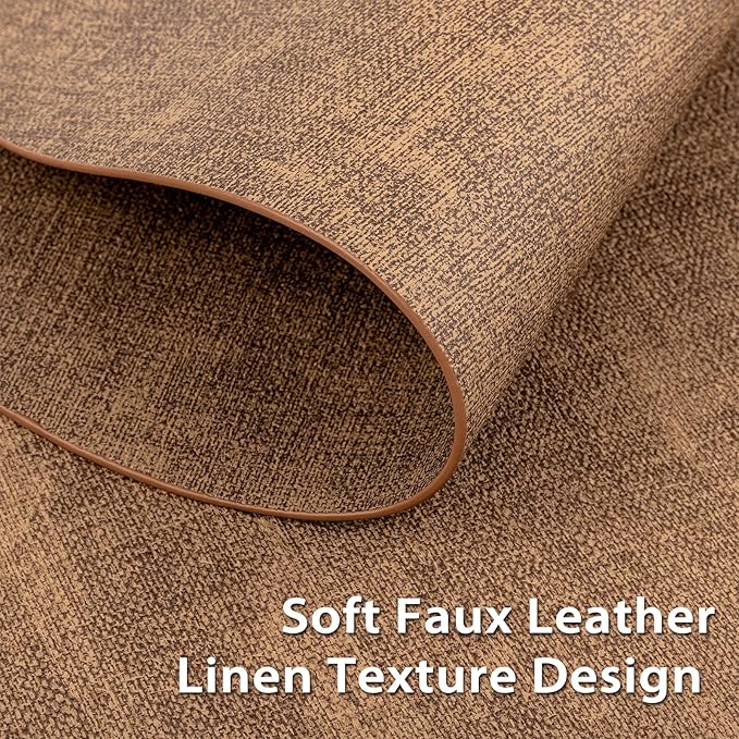 Placemats Set of 4 - Washable Heat Resistant Table Placemats - Wipeable Faux Leather Oval Place Mats, Waterproof Table Mats for Dining Table, Brown