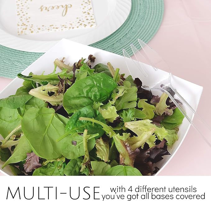 Plasticpro Disposable Plastic Serving Utensils Set of 12, 3 Spoons, 3 Forks 3 Knives, 3 Sifting Spoons, Clear Heavyweight
