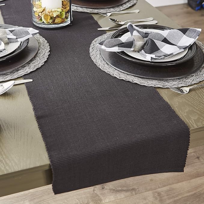 DII Basic Everyday Ribbed Tabletop 100% Cotton, Table Runner, 13x72, Black