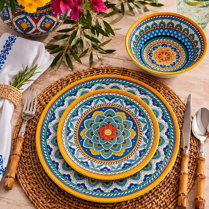 Certified International Portofino 12 Piece Melamine Dinnerware Set, Service for 4, Multi Colored