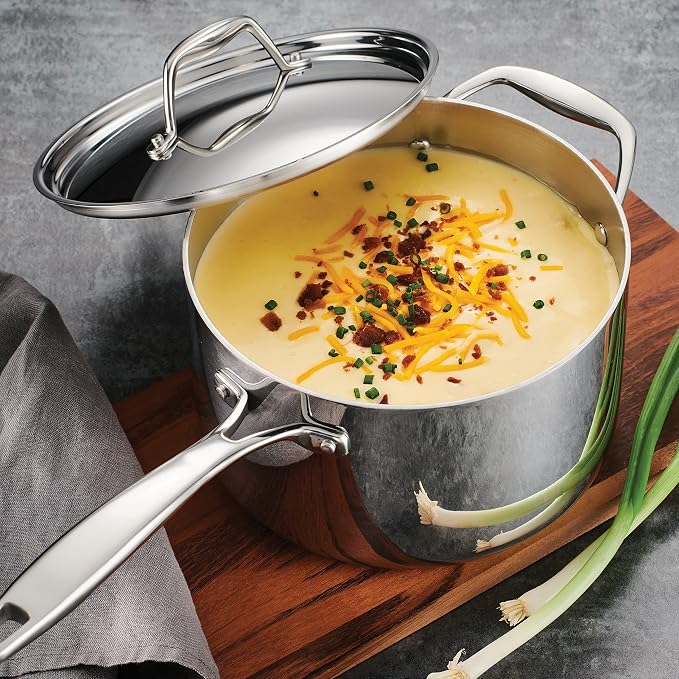 Tramontina Signature Tri-Ply Clad Stainless Steel 4-Quart Sauce Pan | Induction-Ready Large Saucepan with Lid, Dishwasher-Safe, NSF-Certified, Made in Brazil