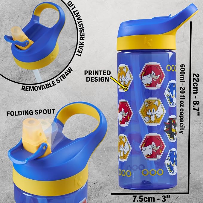 Get Trend Sonic the Hedgehog Kids Lunch Box 3 Pc Set with Insulated Lunch Bag, Bento Box with Two Mini Pots & 20 fl oz Water Bottle with Straw for School, Picnic, Gamer Gifts for Boys (Blue Sonic)