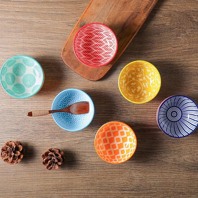 Selamica Ceramic 4 OZ Dipping Bowls Set of 6, Assorted Colors | 3.5 Inch Mini Bowl for Dipping, Side Dishes, Microwave Dishwasher Safe