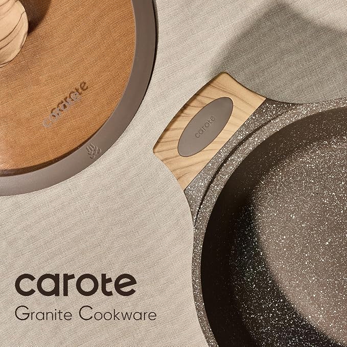CAROTE 26pcs Pots and Pans Set, Nonstick Cookware Sets | Induction Kitchen Cooking Set, Special Texture Design, Ultra Durable, Easy Food Release, Even Heating, with Frying Pans Set
