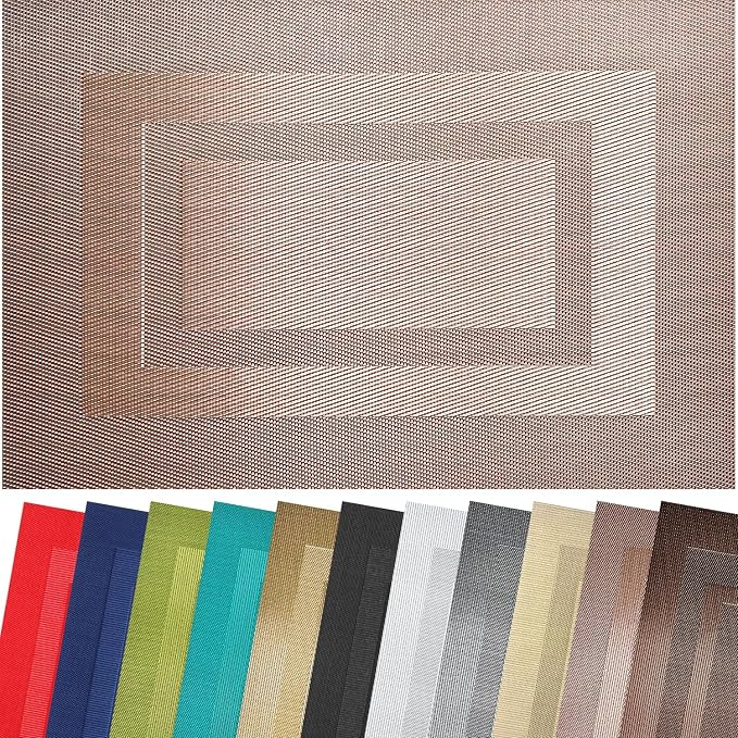 PIGCHCY Placemats Set of 8 Washable Durable Place Mats Vinyl Heat Resistant Non-Slip Table Mats Indoor Outdoor (18 x 12 inches, Champagne)