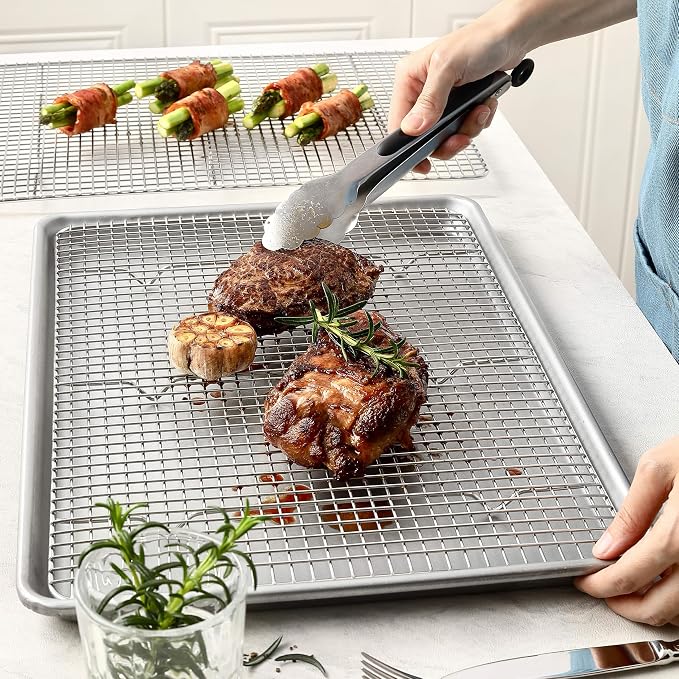 Spring Chef 11.5" x 16.5" Stainless Steel Cooling Rack for Baking, Set of 2 | Heavy Duty Grill Rack for Kitchen, Oven Safe Baking Rack, Fits Half Sheet Roasting Pan, Dishwasher Safe