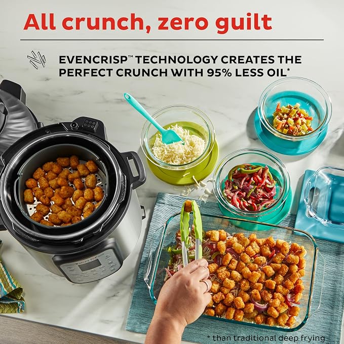 Instant Pot Duo Crisp 11-in-1 Air Fryer and Electric Pressure Cooker Combo with Multicooker Lids that Fries, Steams, Slow Cooks, Dehydrates,Free App With Over 800 Recipes, Black/Stainless Steel, 8QT