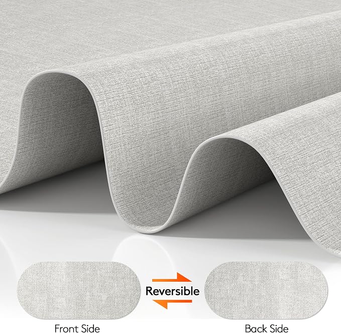 DOLOPL Oval Placemats Set of 6, Gray Faux Leather Table Place Mats | Reversible, Wipeable & Washable, Heat Resistant, Waterproof, 17"x11.8", Modern Neutral Style for Kitchen, Dining Table