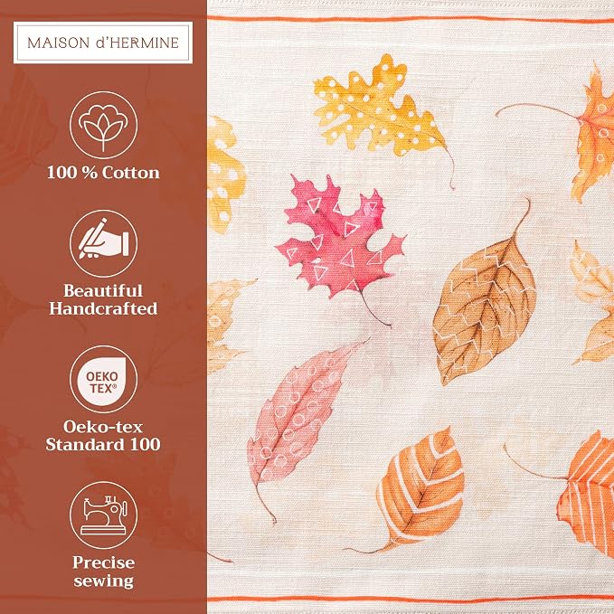 Maison d' Hermine Placemats Set of 4 Reusable 100% Cotton (13"x19") | Cloth Place Mats Washable Table Mats for Kitchen Dining Party Wedding Hotel Home Thanksgiving Christmas - Colours Of Autumn