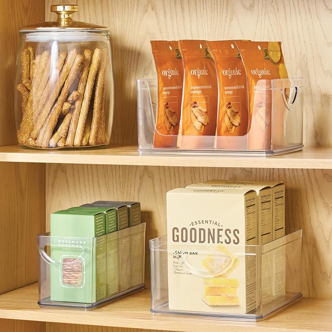 iDesign Pantry Storage Bins with Handles, Set of 2, Clear | Organizer Bins, For Cabinets or Fridge
