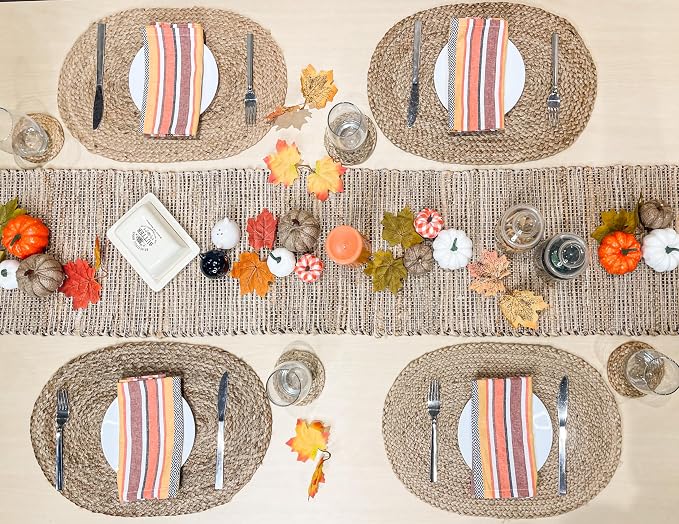 Natural Jute Table Runner 13x72 Inch – Vintage Boho Rustic Table Decor – Handwoven Table Runner in Natural Jute and Brown – Farmhouse Dining or Console Table Accent