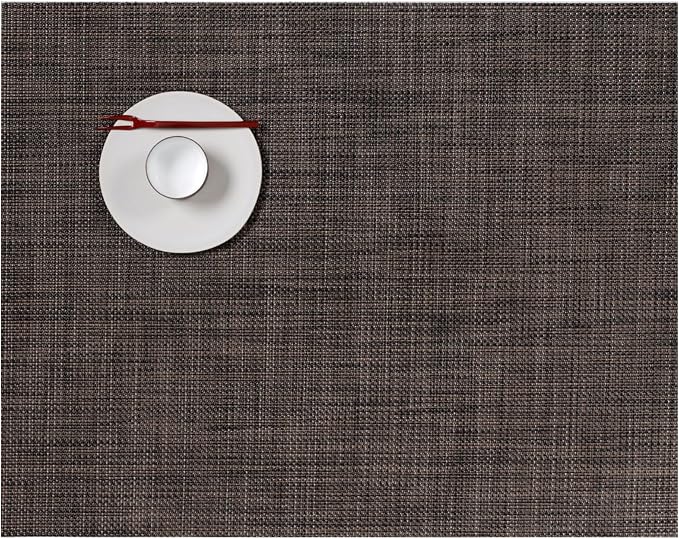 Chilewich Mini Basketweave Placemats, Woven Rectangle Placemats Set of 4 | Easy Care Woven Tabletop Textiles, Indoor/Outdoor, Dark Walnut, 19" x 14"