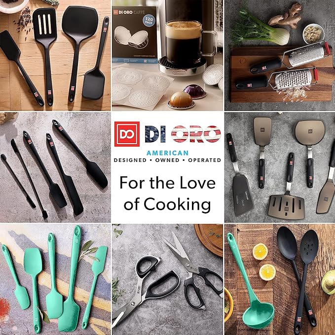DI ORO Silicone Cooking Spoons - Solid & Slotted Set, 2-Pc Mint | Large heads for mixing, serving, and stirring; Heat-resistant to 600F for nonstick cookware; BPA-free and dishwasher safe