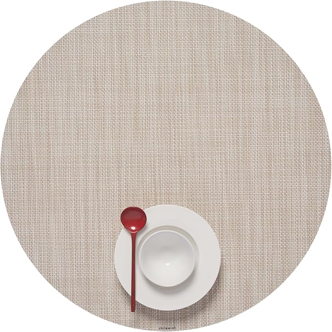 Chilewich Mini Basketweave Placemats, Round Woven Placemats Set of 4 | Reusable, Stain-Resistant, Indoor/Outdoor Tabletop Protection, Parchment, 15" Round
