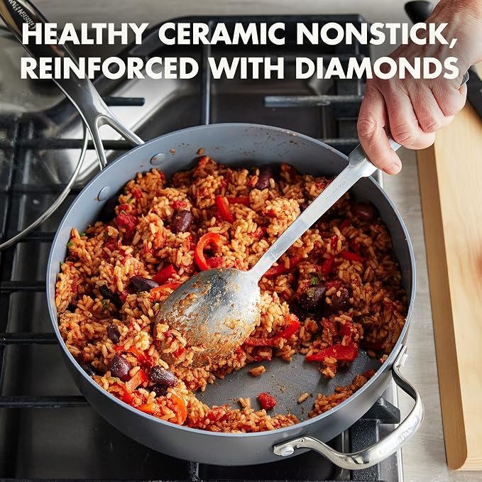 GreenPan Valencia Pro 4.5QT Ceramic Nonstick Sauté Pan, Hard Anodized | PFAS-Free Nonstick, Induction Ready, Compatible with all Stovetops, Hard Anodized, Gray, Dishwasher Safe, Oven Safe to 600F