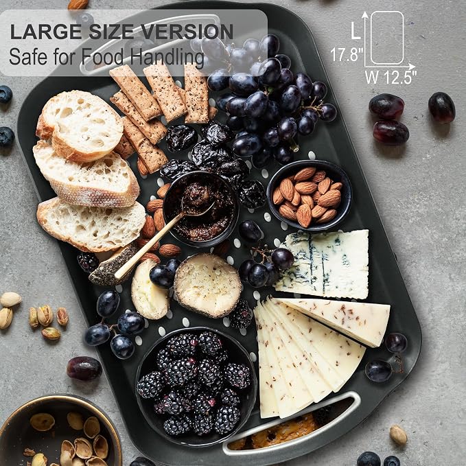 Large Anti-Slip Serving Tray with Handles, 17.8" x 12.5", White | Dual Rubber Grippy Lap Food Trays for Eating, Dinning, Breakfast, on Couch/TV, Set of 2
