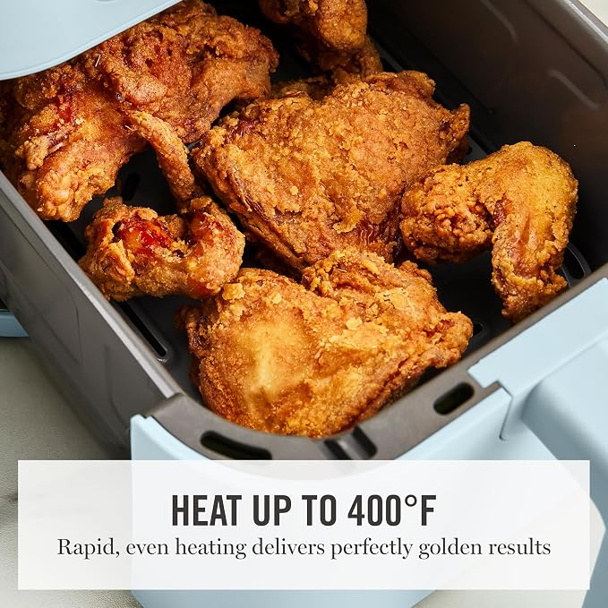 Martha Stewart 6-Quart Air Fryer, 6 Presets, Space Saving, Sky Blue | 3lb Capacity, PFAS-Free Ceramic Nonstick Basket & Tray, Bake, Roast, Broil, Dehydrate, Reheat, Shake Reminder, Heat up to 400