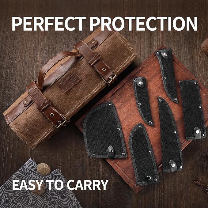 Chef Knife Set with Bag, Hand Forged High Carbon Steel BBQ Knives Set | Professional Japan Nakiri Santoku Knife Set with Accessories for Kitchen, Camping Meat Boning Carving Cleaver Butcher Knives