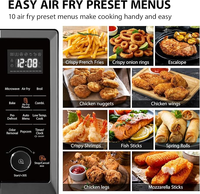 TOSHIBA Air Fryer Combo Microwave, 1.0 Cu.Ft, Black Stainless Steel | 8 in 1 with Convection & Broil, Pro Defrost, 12.4" Turntable