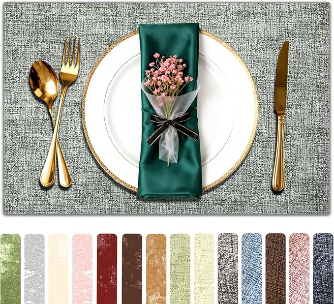 Faux Leather Placemats Set of 4, 11.8"x17.7", Beige | Reversible Table Mats, Waterproof, Stain & Heat Resistant, Easy Clean for Dining, Gatherings, Outdoor
