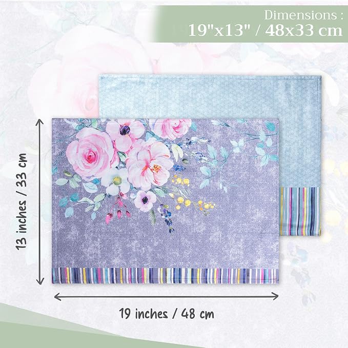 Maison d' Hermine Placemats Set of 4 Reusable 100% Cotton (13"x19") | Cloth Place Mats Washable Table Mats for Kitchen Dining Party Home Restaurant Spring Summer - Sweet Rose Lavender - Lush