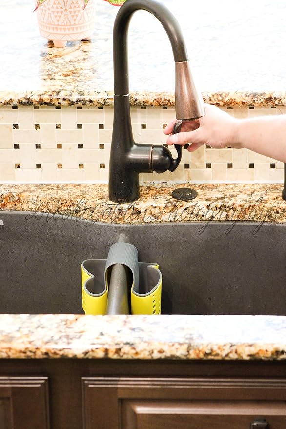 Crazy Chef Sink Caddy Sponge Holder- Kitchen Sink Soap Holder-Plastic Saddle Faucet Caddy-Sink Organizer for Brushes, Sponges, Soap, Utensils (Yellow)
