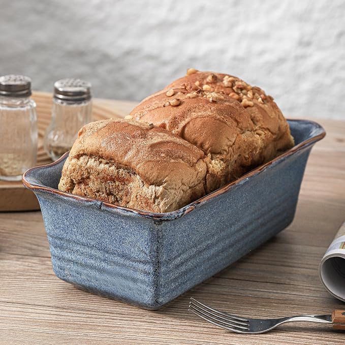 HVH Ceramic Loaf Pan for Baking Bread, Rectangular Baking Bread Loaf Pan, 9 x 5 inch Bread Pan, Bread Baking Pan for Cooking, Wave Series, Farmhouse Style (Wabi sabi)