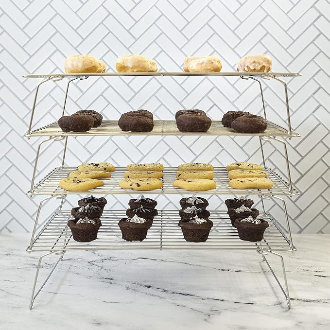 4-Tier Stackable Cooling Racks for Baking, 100% Stainless Steel Wire Rack, Oven Safe Baking Rack, Oven Rack for Pizza, Cake, Bread, Cooling Rack for Cooking and Baking, Cookie Rack 15x10