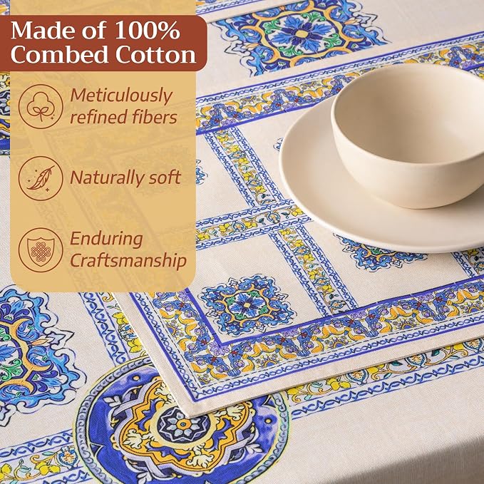 Maison d' Hermine Placemats Set of 4 Reusable 100% Combed Cotton (13"x19") | Cloth Place Mats Washable Table Mats for Kitchen Dining Party Wedding Hotel Home Restaurant Spring Summer - Sciacca
