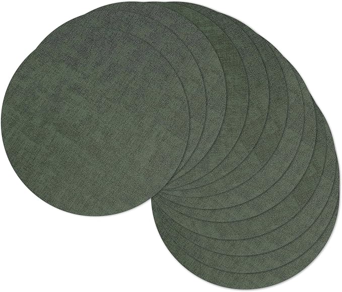 13" Round Placemats Set of 12, Reversible Faux Leather Wipeable Table Mats | 2mm Vinyl Heat Resistant, Waterproof Oilproof Scratch Proof Non-Slip, Washable for Kitchen Dining Indoor Outdoor (Dark Green)